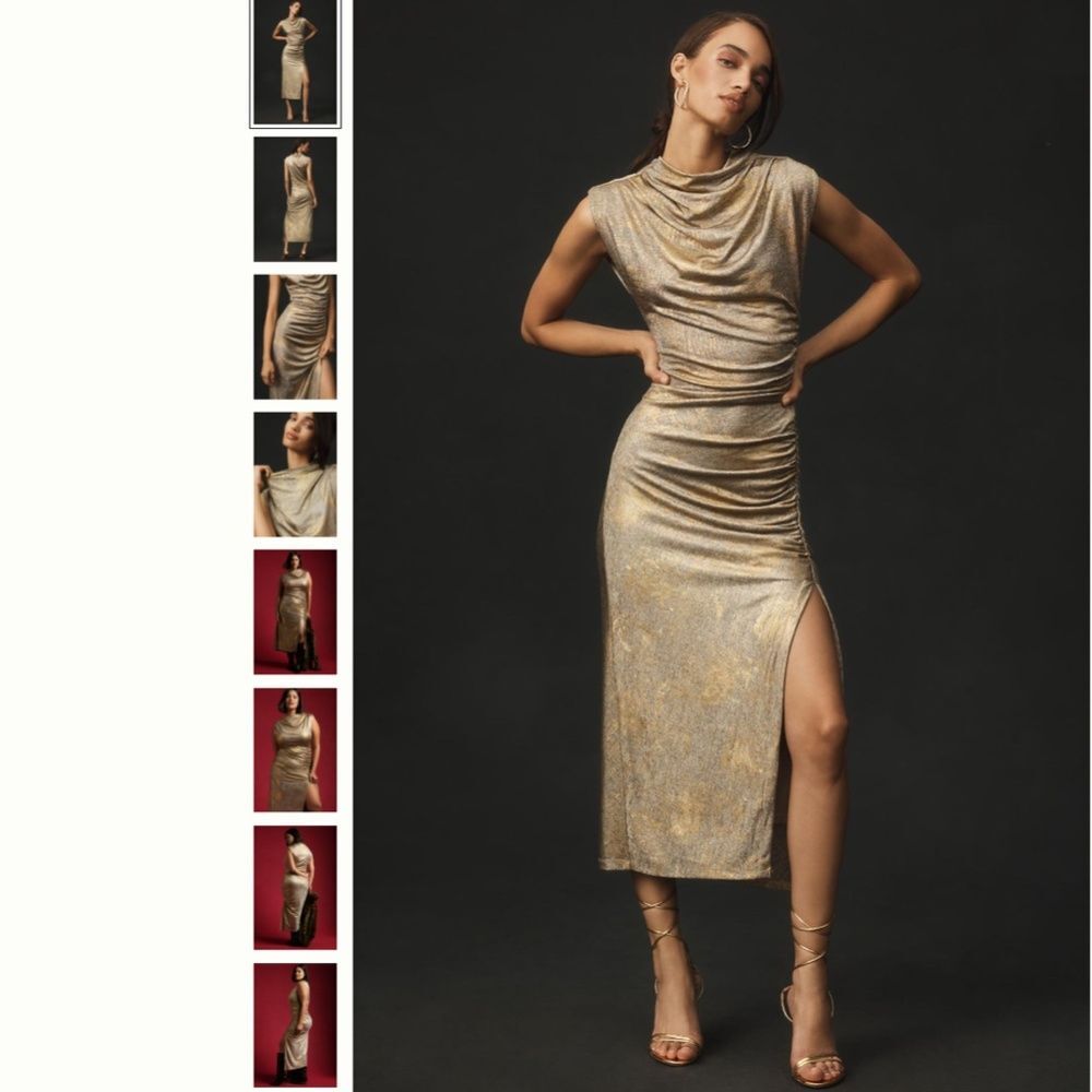 Anthropologie The Maya Ruched Cowl-Neck Dress: Shine Edition
